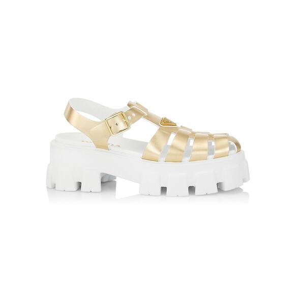 Prada 'Platform' Gold Leather Fisherman Sandals Size 8 - Picture 1 of 5